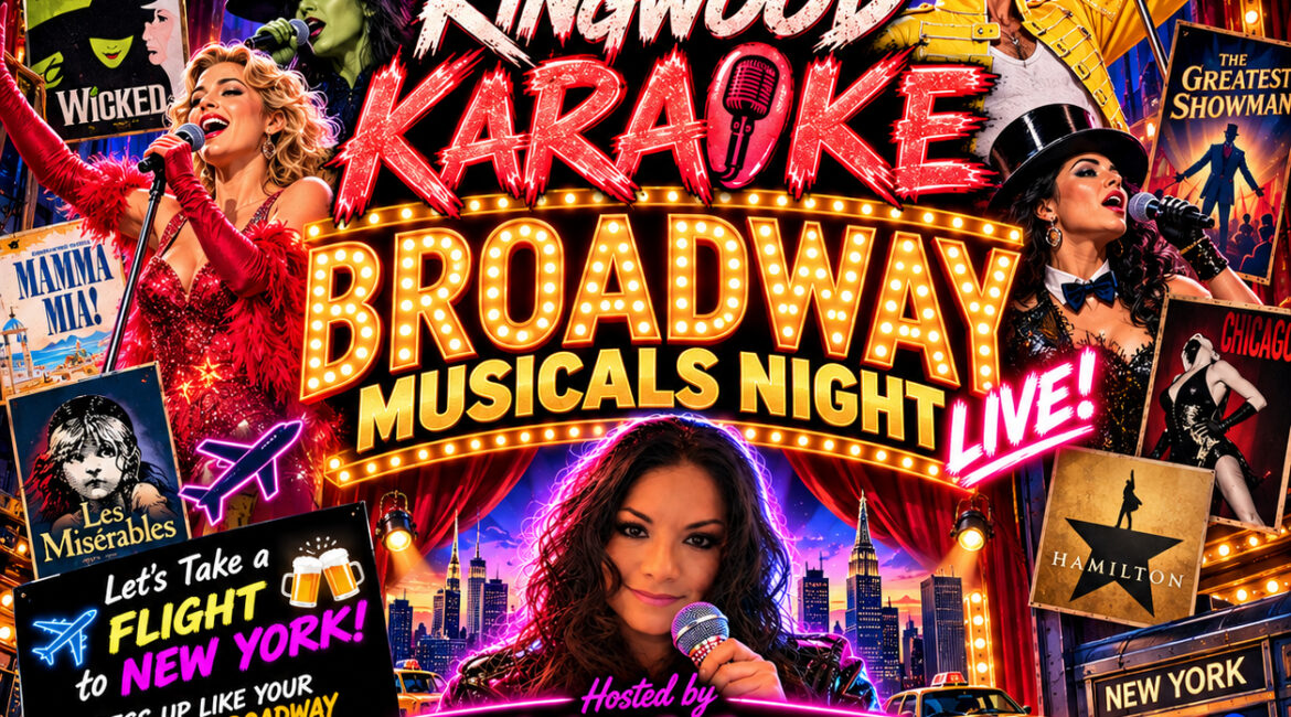 Broadway Musicals Night karaoke promotional flyer