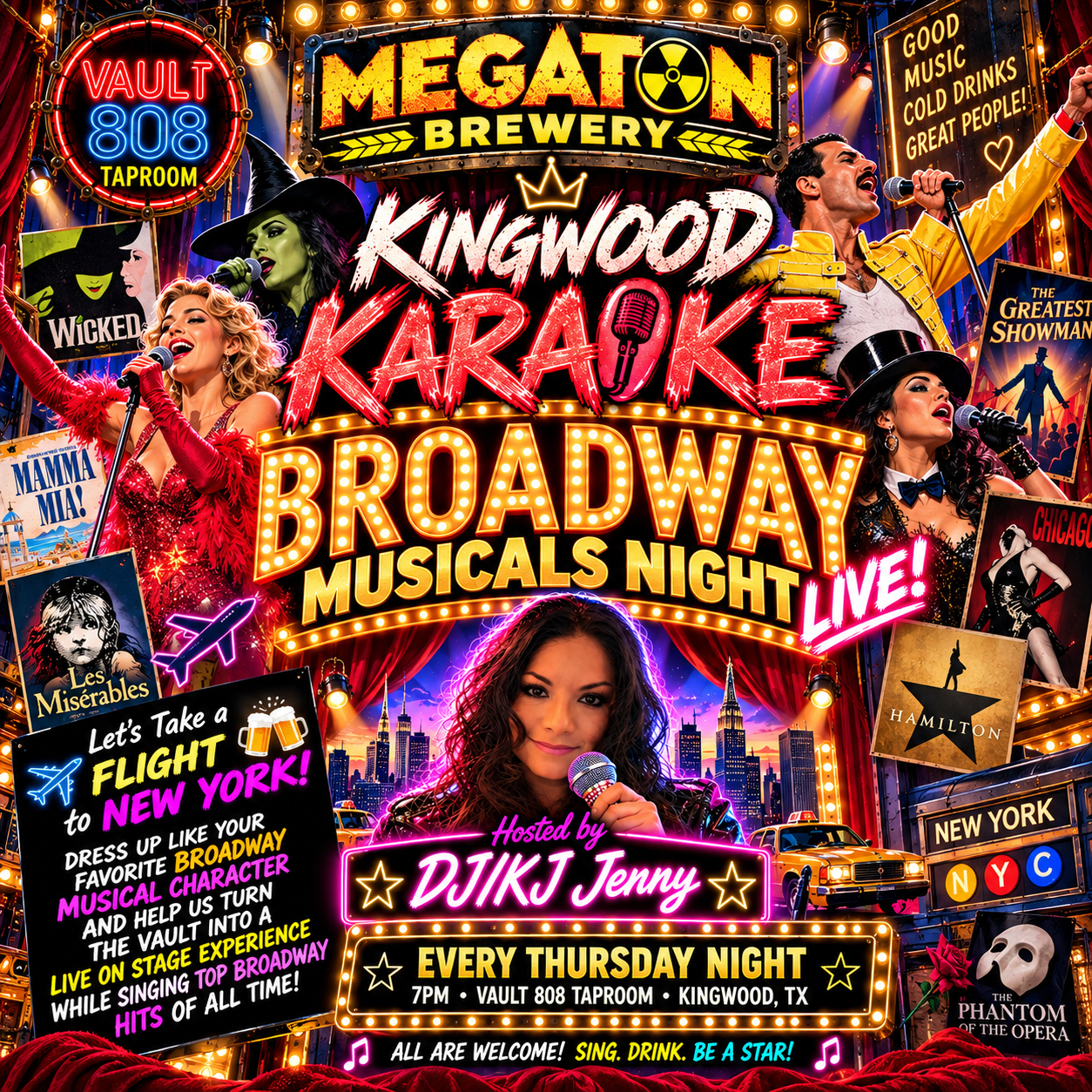 Broadway Musicals Night karaoke promotional flyer